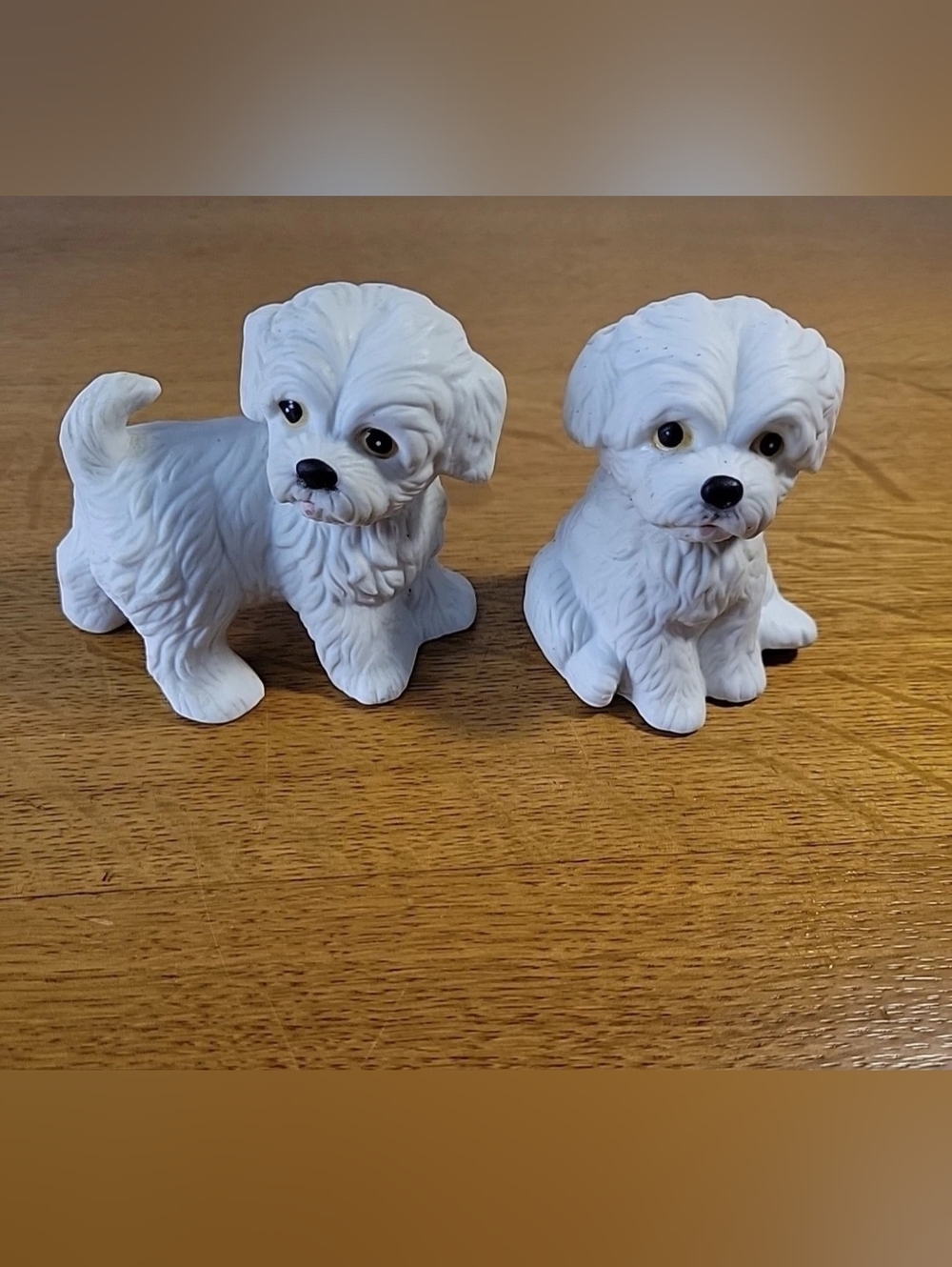Homco Set of 2 Puppy Dog Figurines #1411 White Maltese Ceramic Vintage